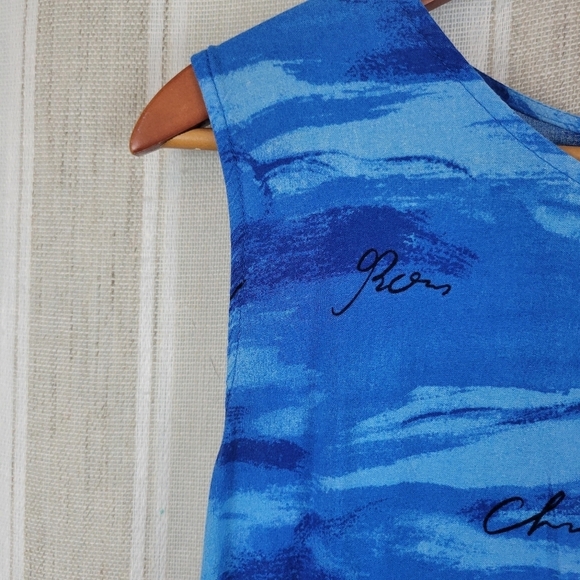 Vintage R&K Originals Hawaiian Style Midi Dress Blue Size 14 Petite - Picture 2 of 9